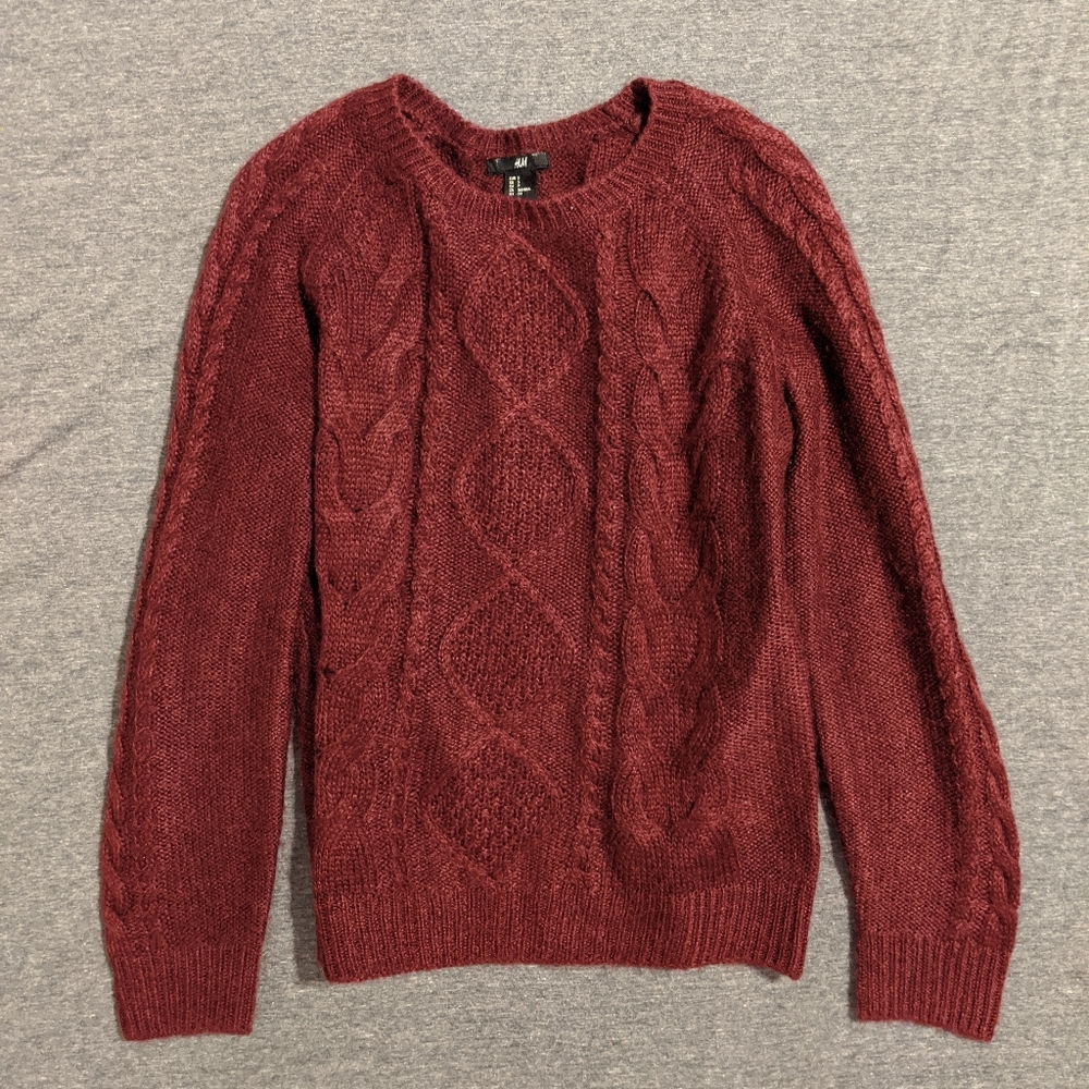 Maroon red chunky knit sweater